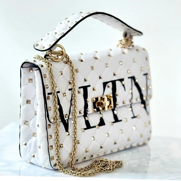 Valentino Garavani Rockstud Spike VLTN  Leather Medium Chain Top Handle Purse - Picture 9 of 16